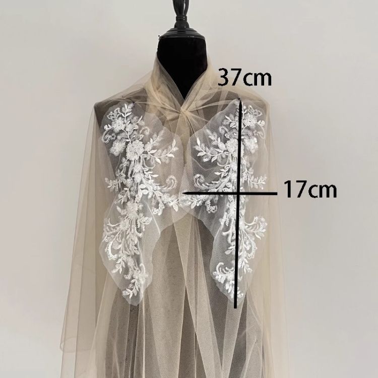 1 Yard White Sequined Beaded Corded Guipure Chantilly Embroidered 3D Floral Bridal Lace Trim Applique Material Fabric JB006