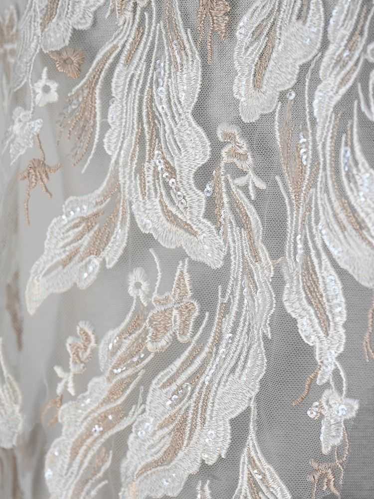 1 Yard Pair White Sequined Beaded Corded Guipure Chantilly Embroidered 3D Floral Bridal Lace Trim Applique Material Fabric JB024