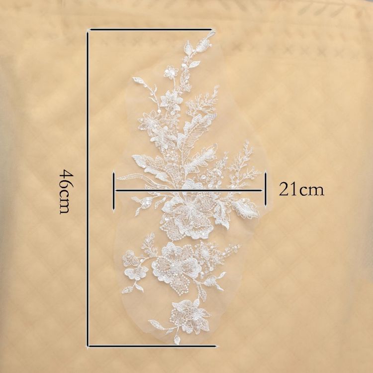 1 Yard Pair White Sequined Beaded Corded Guipure Chantilly Embroidered 3D Floral Bridal Lace Trim Applique Material Fabric JB022