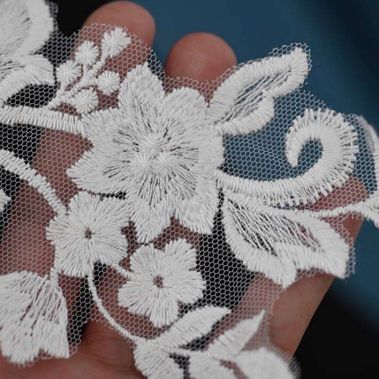 1 Yard Pair White Sequined Beaded Corded Guipure Chantilly Embroidered 3D Floral Bridal Lace Trim Applique Material Fabric JB035