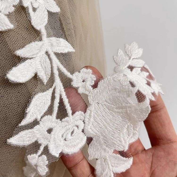 1 Yard Pair White Sequined Beaded Corded Guipure Chantilly Embroidered 3D Floral Bridal Lace Trim Applique Material Fabric JB057