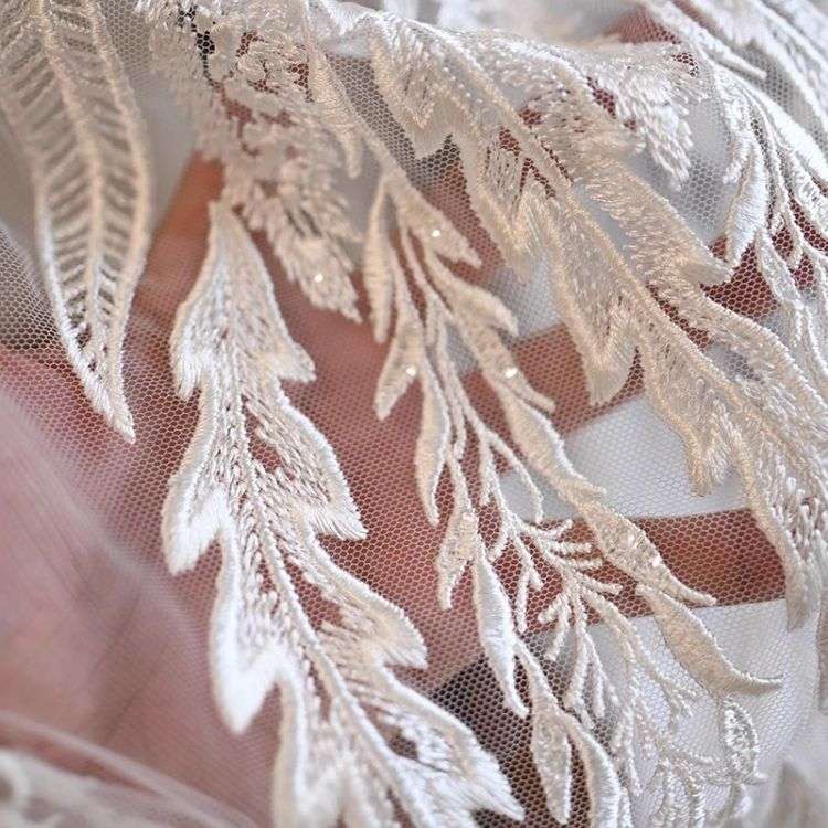 1 Yard Pair White Sequined Beaded Corded Guipure Chantilly Embroidered 3D Floral Bridal Lace Trim Applique Material Fabric JB038