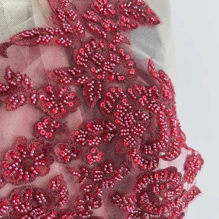 1 Yard Pair White Sequined Beaded Corded Guipure Chantilly Embroidered 3D Floral Bridal Lace Trim Applique Material Fabric JB061