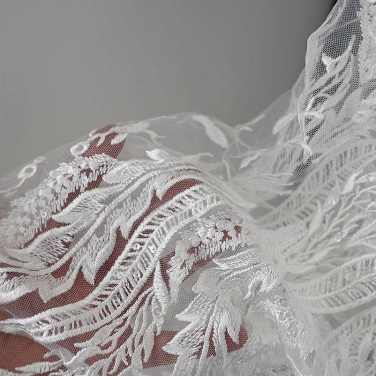 1 Yard Pair White Sequined Beaded Corded Guipure Chantilly Embroidered 3D Floral Bridal Lace Trim Applique Material Fabric JB038