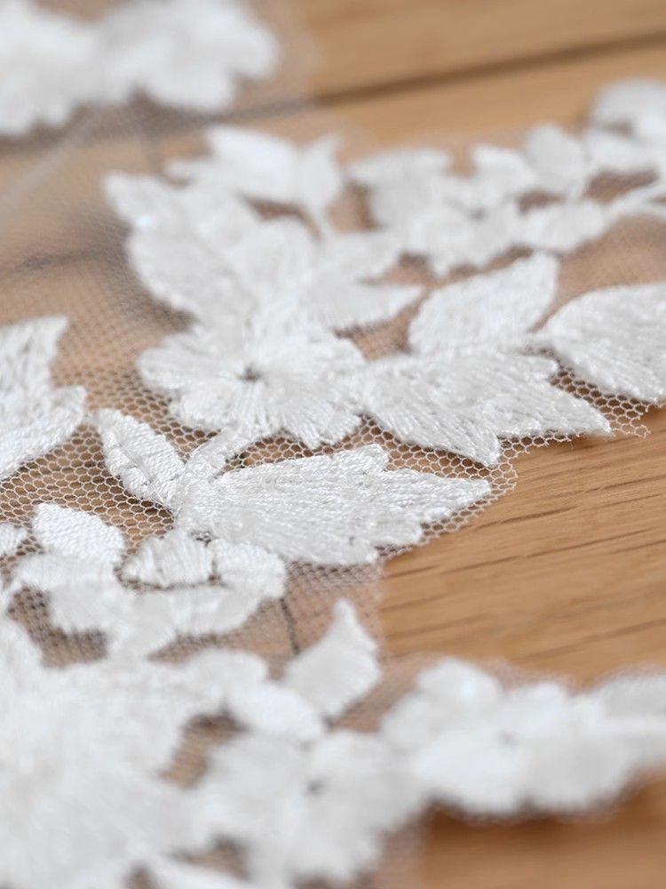 1 Yard Pair White Sequined Beaded Corded Guipure Chantilly Embroidered 3D Floral Bridal Lace Trim Applique Material Fabric JB033