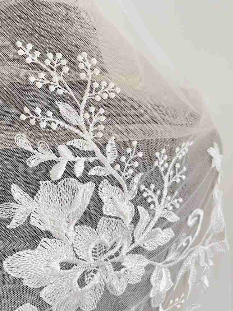 1 Yard Pair White Sequined Beaded Corded Guipure Chantilly Embroidered 3D Floral Bridal Lace Trim Applique Material Fabric JB064