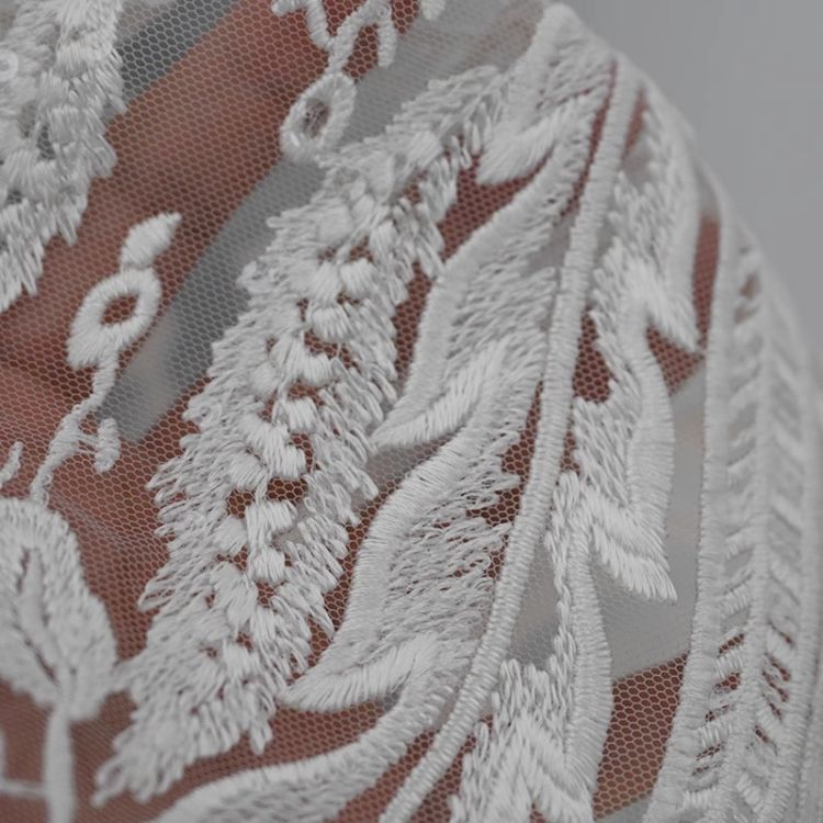 1 Yard Pair White Sequined Beaded Corded Guipure Chantilly Embroidered 3D Floral Bridal Lace Trim Applique Material Fabric JB038