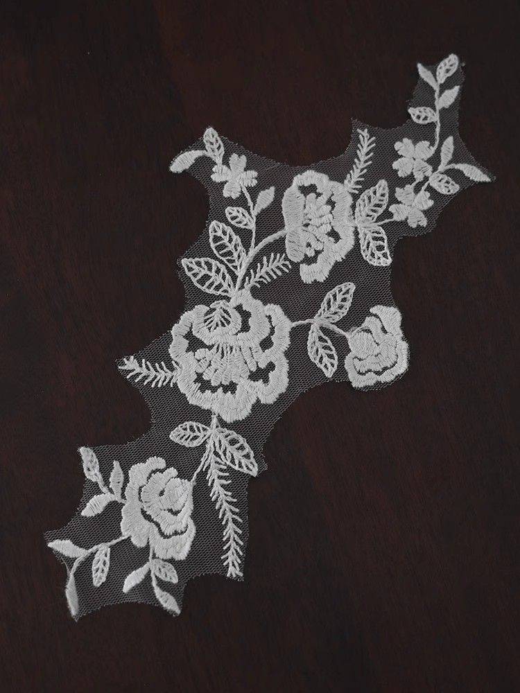 1 Yard Pair White Sequined Beaded Corded Guipure Chantilly Embroidered 3D Floral Bridal Lace Trim Applique Material Fabric JB047