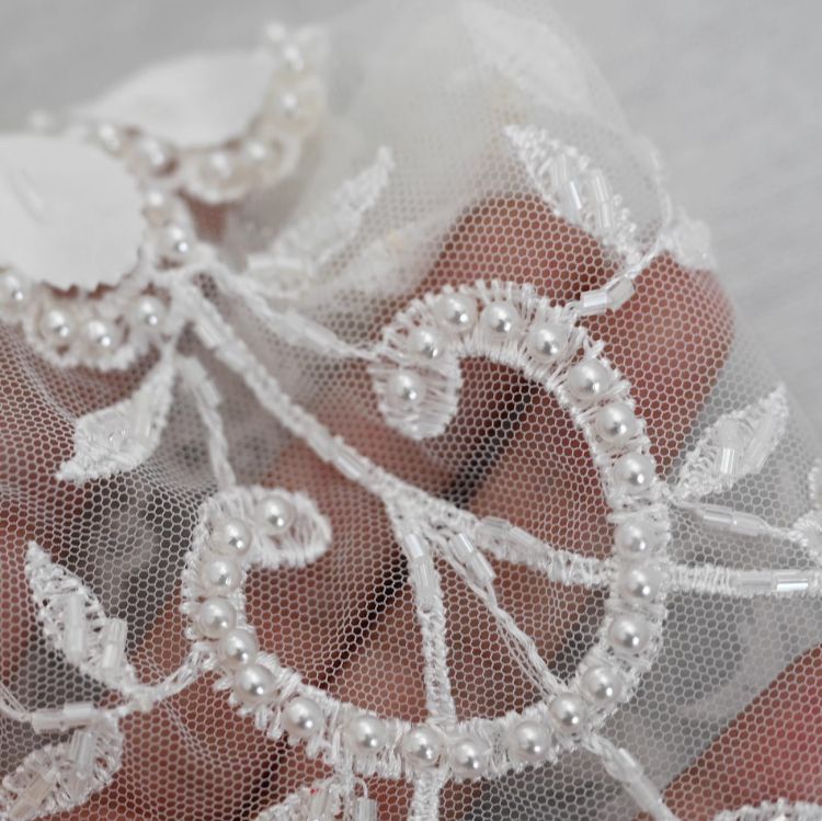 1 Yard Pair White Sequined Beaded Corded Guipure Chantilly Embroidered 3D Floral Bridal Lace Trim Applique Material Fabric JB069