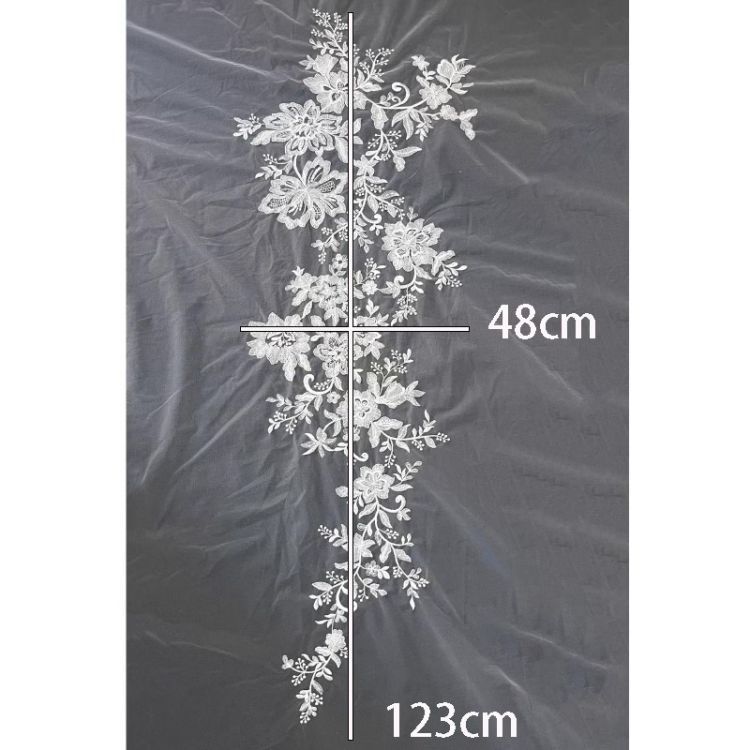 1 Yard Pair White Sequined Beaded Corded Guipure Chantilly Embroidered 3D Floral Bridal Lace Trim Applique Material Fabric JB064