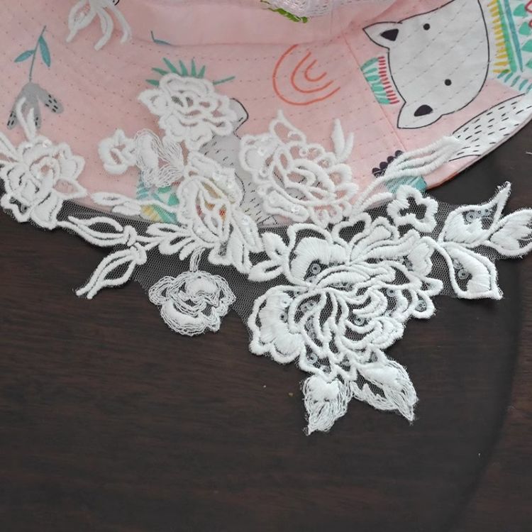 1 Yard Pair White Sequined Beaded Corded Guipure Chantilly Embroidered 3D Floral Bridal Lace Trim Applique Material Fabric JB068