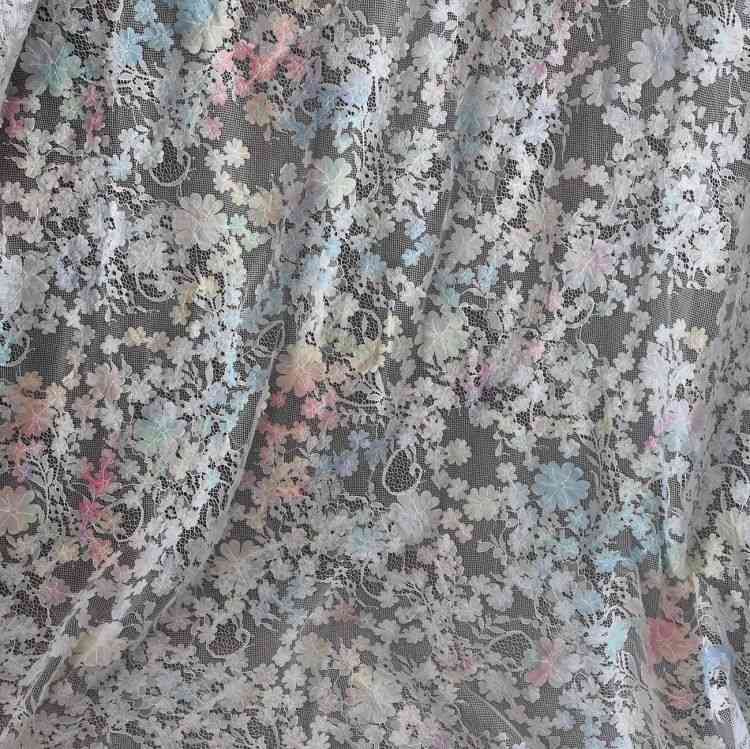 1 Yard Pair White Sequined Beaded Corded Guipure Chantilly Embroidered 3D Floral Bridal Lace Trim Applique Material Fabric JB070