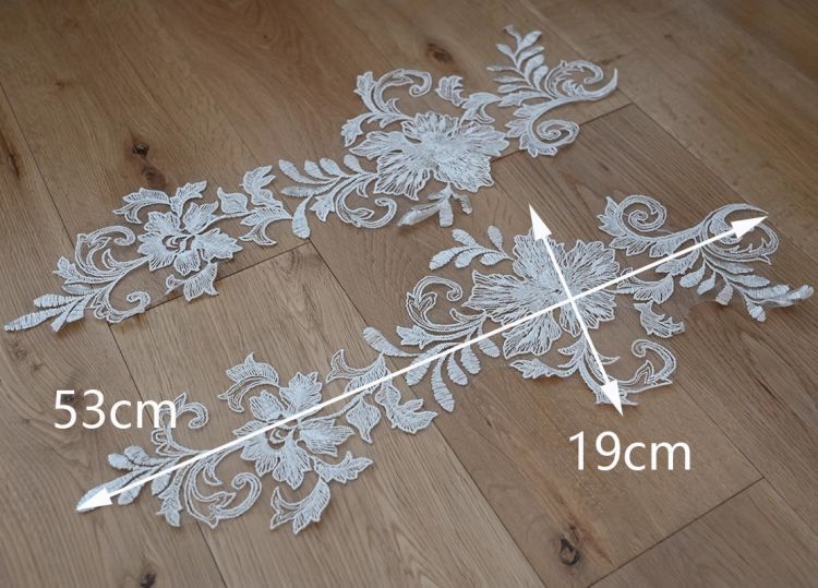 1 Yard Pair White Sequined Beaded Corded Guipure Chantilly Embroidered 3D Floral Bridal Lace Trim Applique Material Fabric JB044