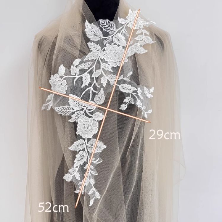 1 Yard Pair White Sequined Beaded Corded Guipure Chantilly Embroidered 3D Floral Bridal Lace Trim Applique Material Fabric JB056