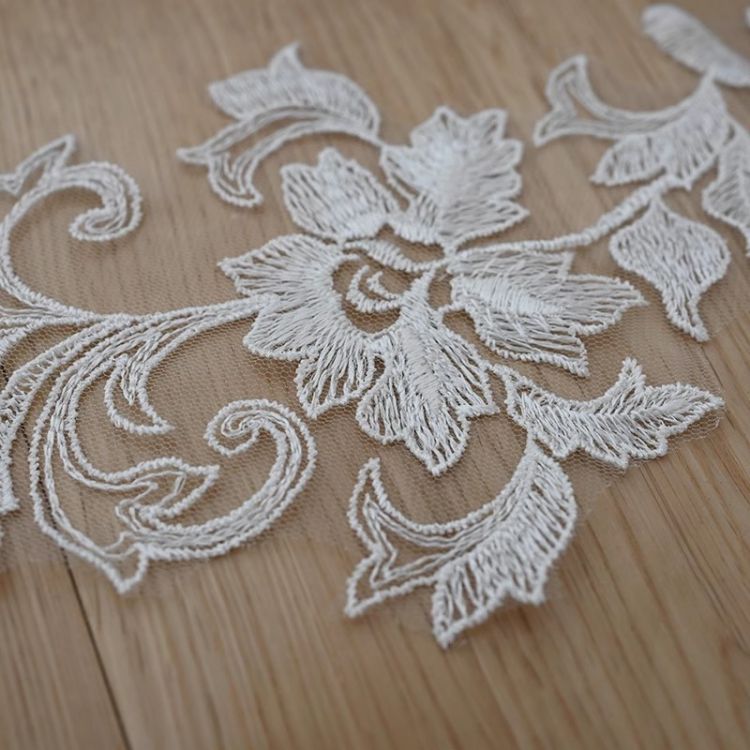 1 Yard Pair White Sequined Beaded Corded Guipure Chantilly Embroidered 3D Floral Bridal Lace Trim Applique Material Fabric JB044