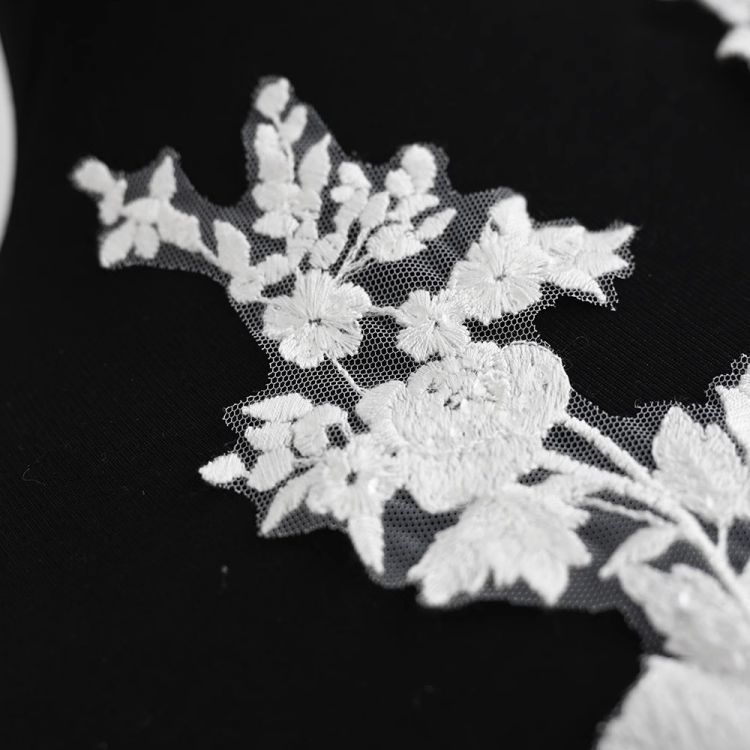 1 Yard Pair White Sequined Beaded Corded Guipure Chantilly Embroidered 3D Floral Bridal Lace Trim Applique Material Fabric JB033