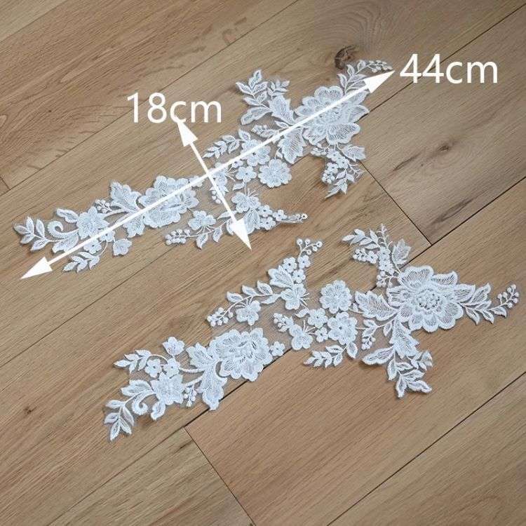 1 Yard Pair White Sequined Beaded Corded Guipure Chantilly Embroidered 3D Floral Bridal Lace Trim Applique Material Fabric JB035