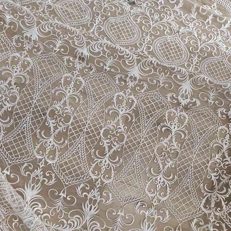 1 Yard Pair White Sequined Beaded Corded Guipure Chantilly Embroidered 3D Floral Bridal Lace Trim Applique Material Fabric JB039