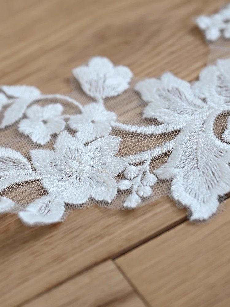 1 Yard Pair White Sequined Beaded Corded Guipure Chantilly Embroidered 3D Floral Bridal Lace Trim Applique Material Fabric JB035