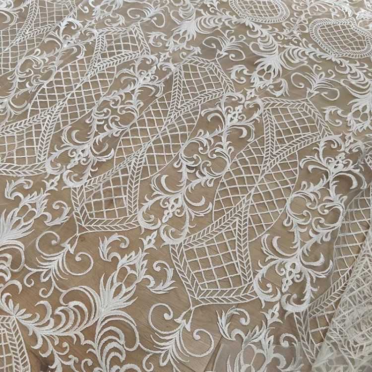 1 Yard Pair White Sequined Beaded Corded Guipure Chantilly Embroidered 3D Floral Bridal Lace Trim Applique Material Fabric JB039