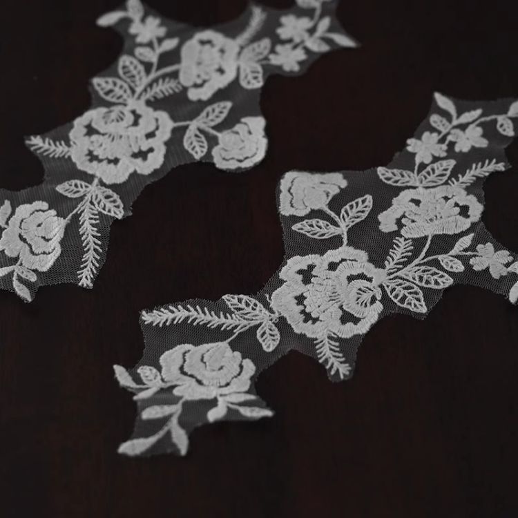 1 Yard Pair White Sequined Beaded Corded Guipure Chantilly Embroidered 3D Floral Bridal Lace Trim Applique Material Fabric JB047