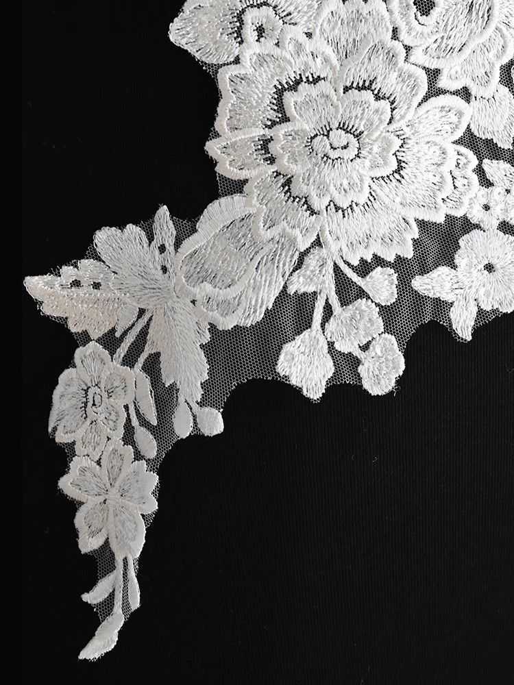 1 Yard Pair White Sequined Beaded Corded Guipure Chantilly Embroidered 3D Floral Bridal Lace Trim Applique Material Fabric JB034
