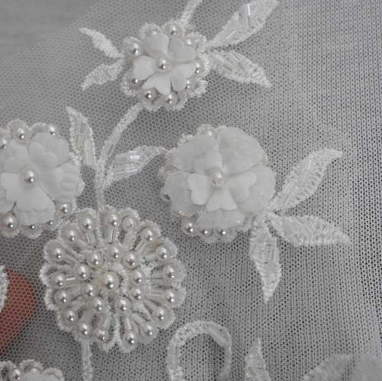 1 Yard Pair White Sequined Beaded Corded Guipure Chantilly Embroidered 3D Floral Bridal Lace Trim Applique Material Fabric JB069