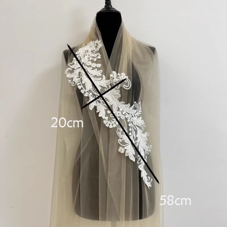 1 Yard Pair White Sequined Beaded Corded Guipure Chantilly Embroidered 3D Floral Bridal Lace Trim Applique Material Fabric JB059