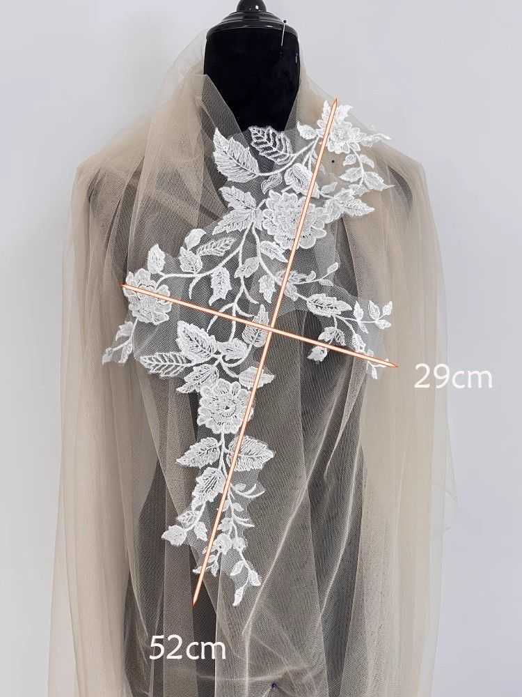 1 Yard Pair White Sequined Beaded Corded Guipure Chantilly Embroidered 3D Floral Bridal Lace Trim Applique Material Fabric JB056