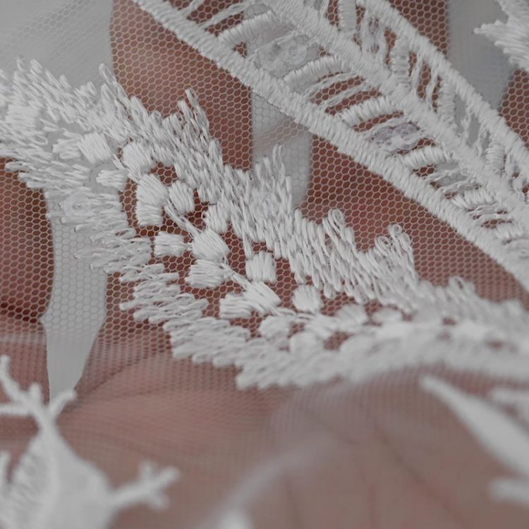 1 Yard Pair White Sequined Beaded Corded Guipure Chantilly Embroidered 3D Floral Bridal Lace Trim Applique Material Fabric JB038