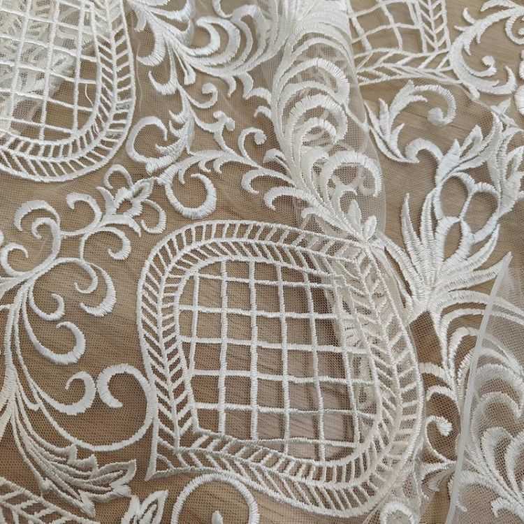 1 Yard Pair White Sequined Beaded Corded Guipure Chantilly Embroidered 3D Floral Bridal Lace Trim Applique Material Fabric JB039