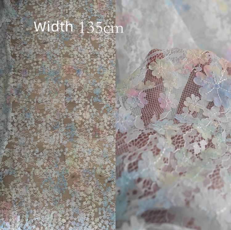 1 Yard Pair White Sequined Beaded Corded Guipure Chantilly Embroidered 3D Floral Bridal Lace Trim Applique Material Fabric JB070