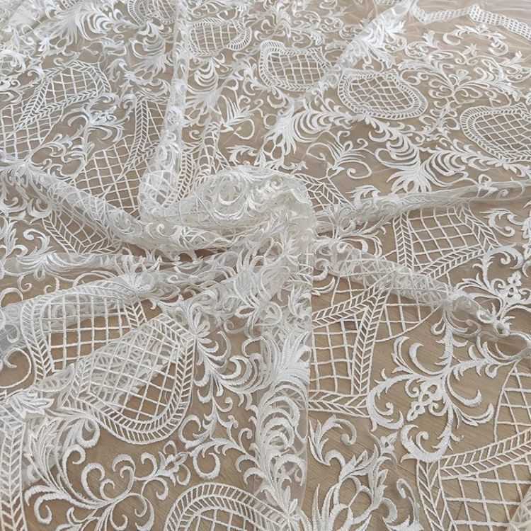 1 Yard Pair White Sequined Beaded Corded Guipure Chantilly Embroidered 3D Floral Bridal Lace Trim Applique Material Fabric JB039