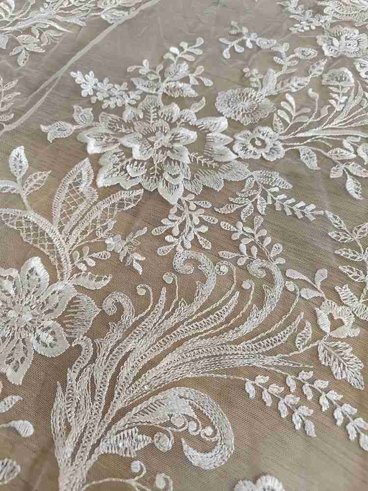 1 Yard White Sequined Embroidered Bridal Lace Material Fabric