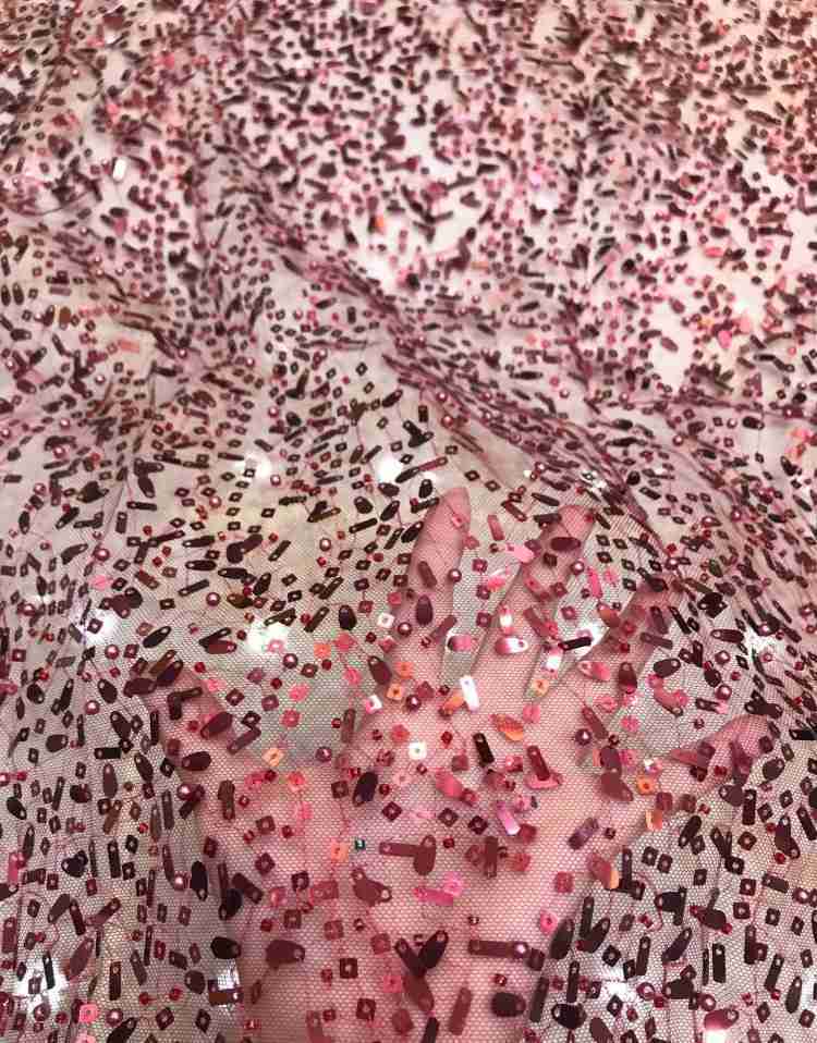 1 Yard Sequined Beaded Lace Material Fabric