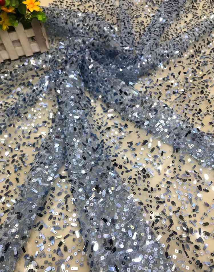 1 Yard Sequined Beaded Lace Material Fabric