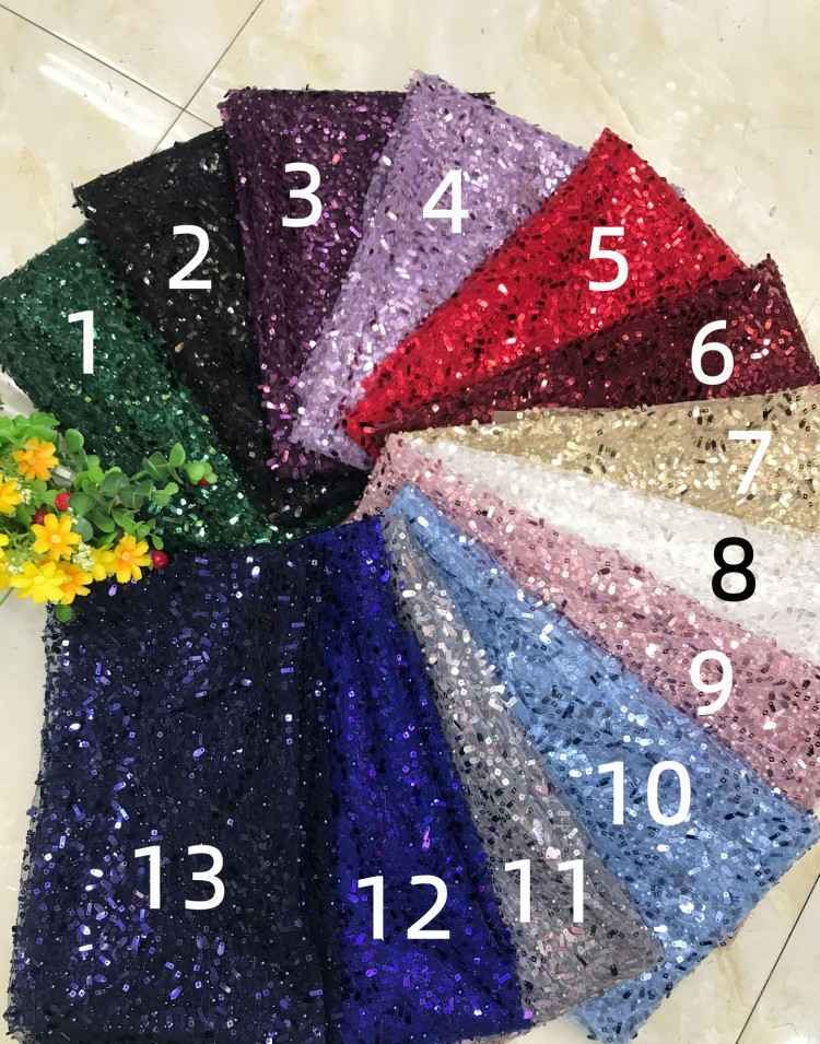 1 Yard Sequined Beaded Lace Material Fabric