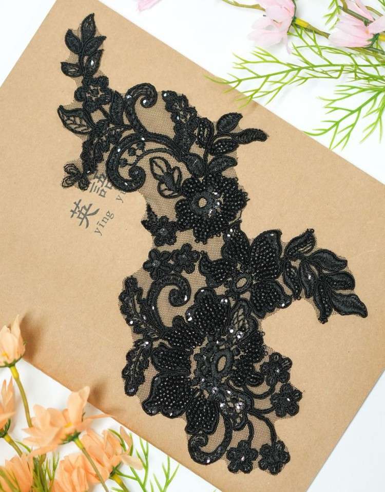 1 Pair White Sequined Beaded Corded Embroidered Bridal Lace Applique Material XB103