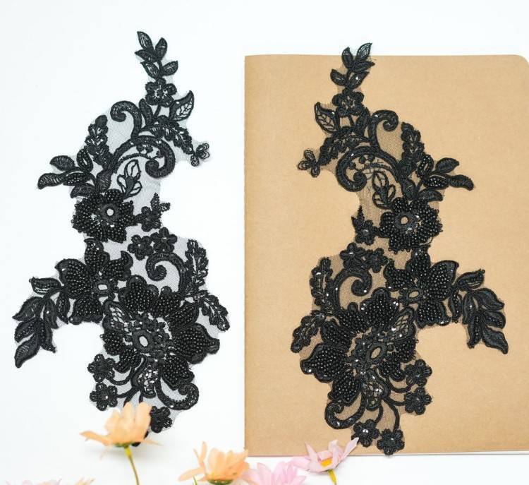 1 Pair White Sequined Beaded Corded Embroidered Bridal Lace Applique Material XB103