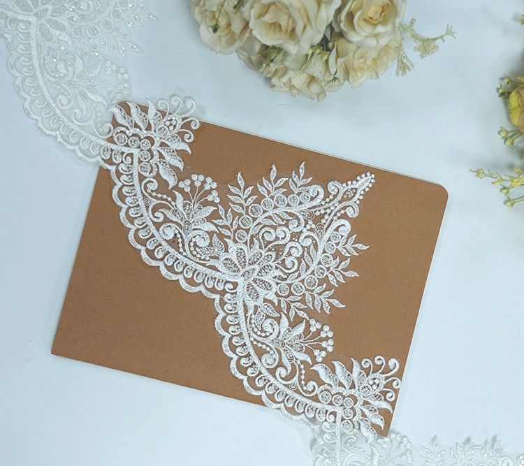 1 Yard Pair White Sequined Beaded Corded Embroidered 3D Floral Bridal Lace Trim Applique Material XB128