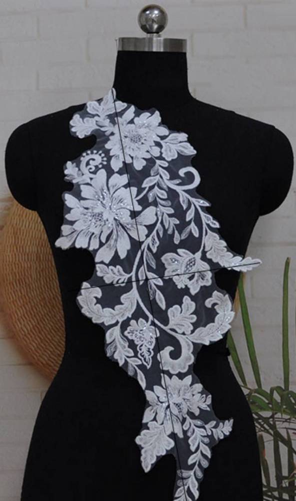 1 Yard Pair White Sequined Beaded Corded Embroidered 3D Floral Bridal Lace Trim Applique Material XB031