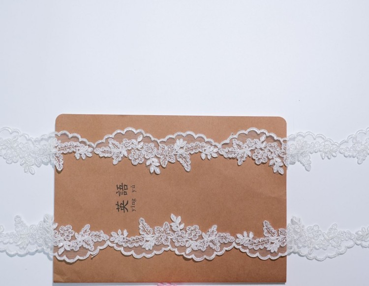 1 Yard Pair White Sequined Beaded Corded Embroidered 3D Floral Bridal Lace Trim Applique Material XB127