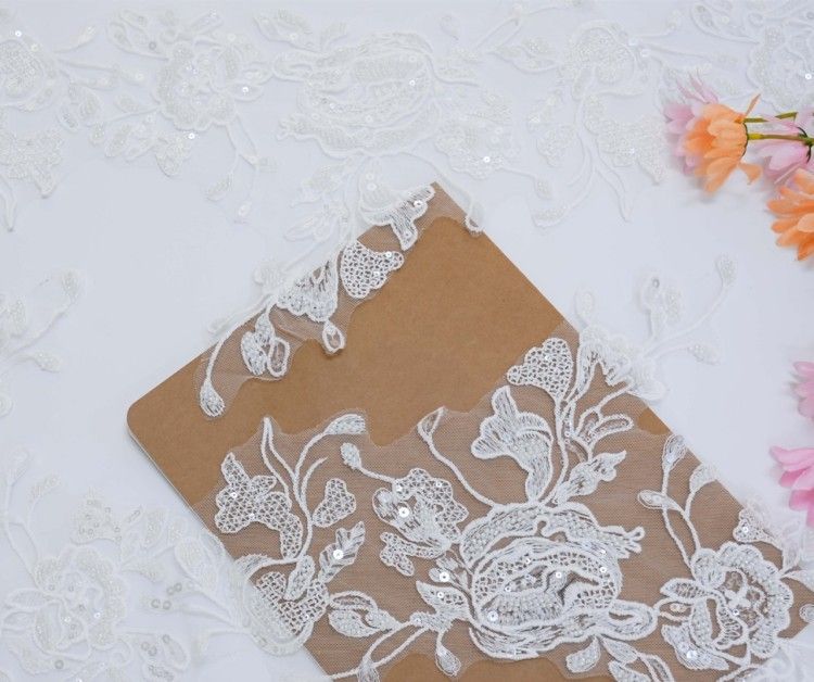 1 Yard Pair White Sequined Beaded Corded Embroidered 3D Floral Bridal Lace Trim Applique Material XB114