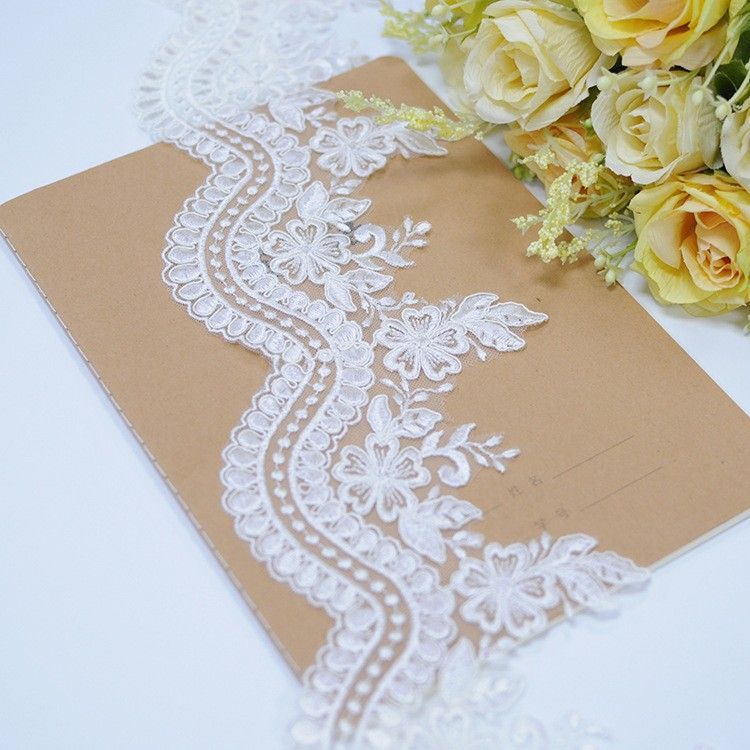 1 Yard Pair White Sequined Beaded Corded Embroidered 3D Floral Bridal Lace Trim Applique Material XB147