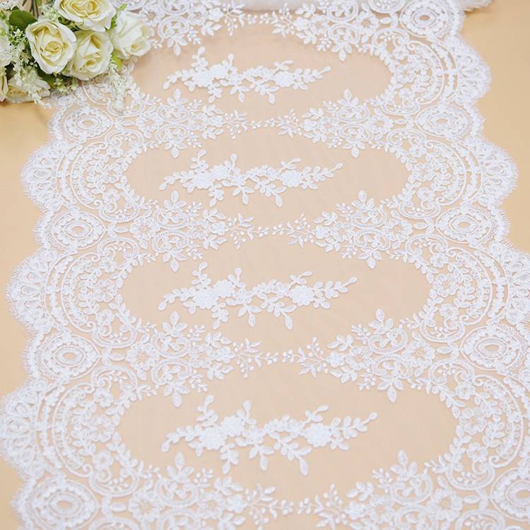 1 Yard Pair White Sequined Beaded Corded Embroidered 3D Floral Bridal Lace Trim Applique Material XB140
