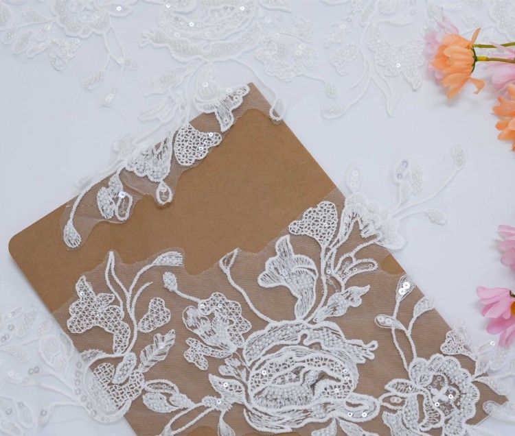 1 Yard Pair White Sequined Beaded Corded Embroidered 3D Floral Bridal Lace Trim Applique Material XB114