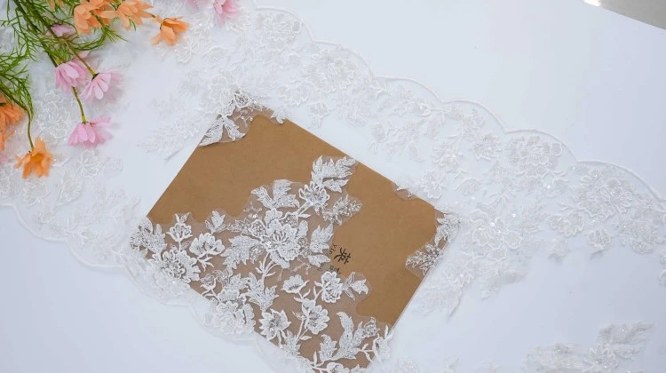 1 Yard Pair White Sequined Beaded Corded Embroidered 3D Floral Bridal Lace Trim Applique Material XB139C