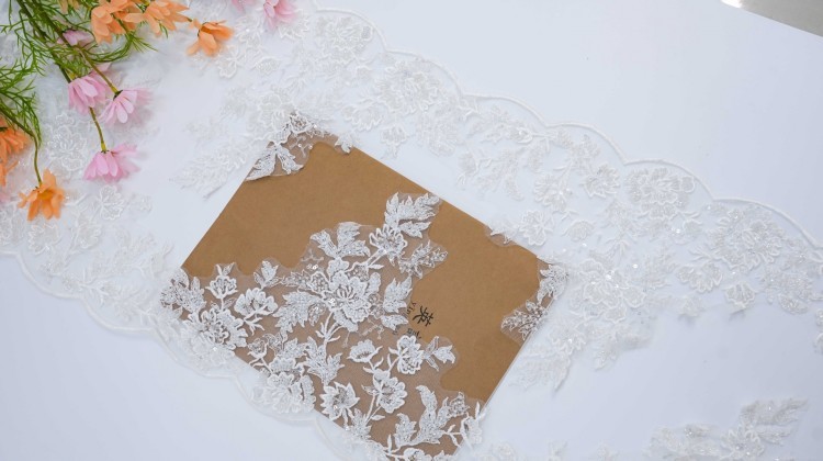 1 Yard Pair White Sequined Beaded Corded Embroidered 3D Floral Bridal Lace Trim Applique Material XB139C