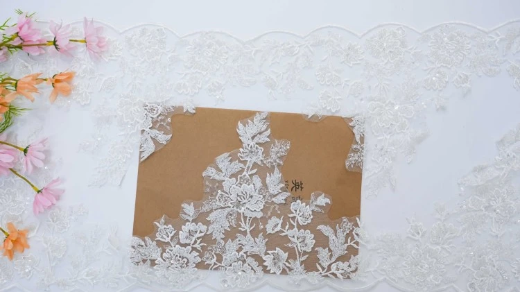1 Yard Pair White Sequined Beaded Corded Embroidered 3D Floral Bridal Lace Trim Applique Material XB139C