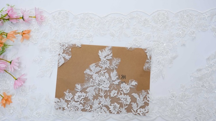 1 Yard Pair White Sequined Beaded Corded Embroidered 3D Floral Bridal Lace Trim Applique Material XB139C